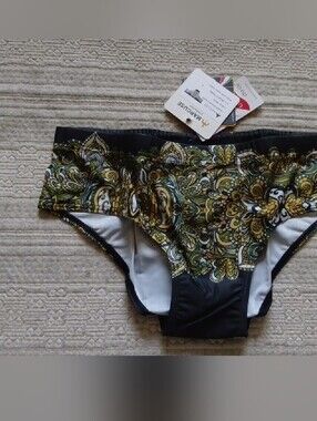 Marcuse Men's Floral Pattern Swim Briefs in Black and Olive